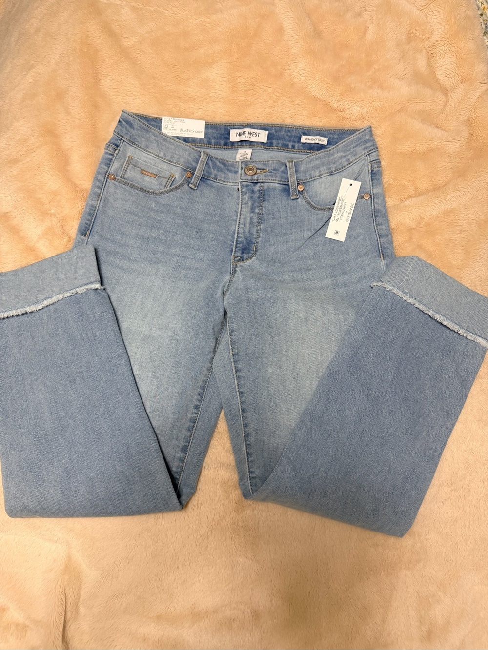 Nine West Light Wash Straight-Leg Jeans with Frayed Hem